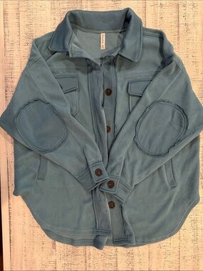 Zenana Outfitters Blue Button-Up Fleece Shacket